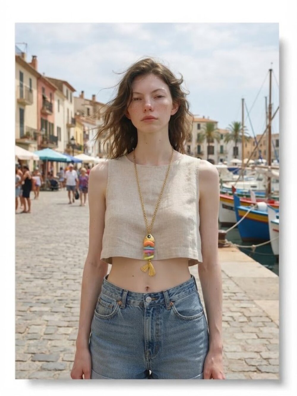 Boho Chic Stainless Steel PVD Gold Waterproof Resin Fish Necklace
